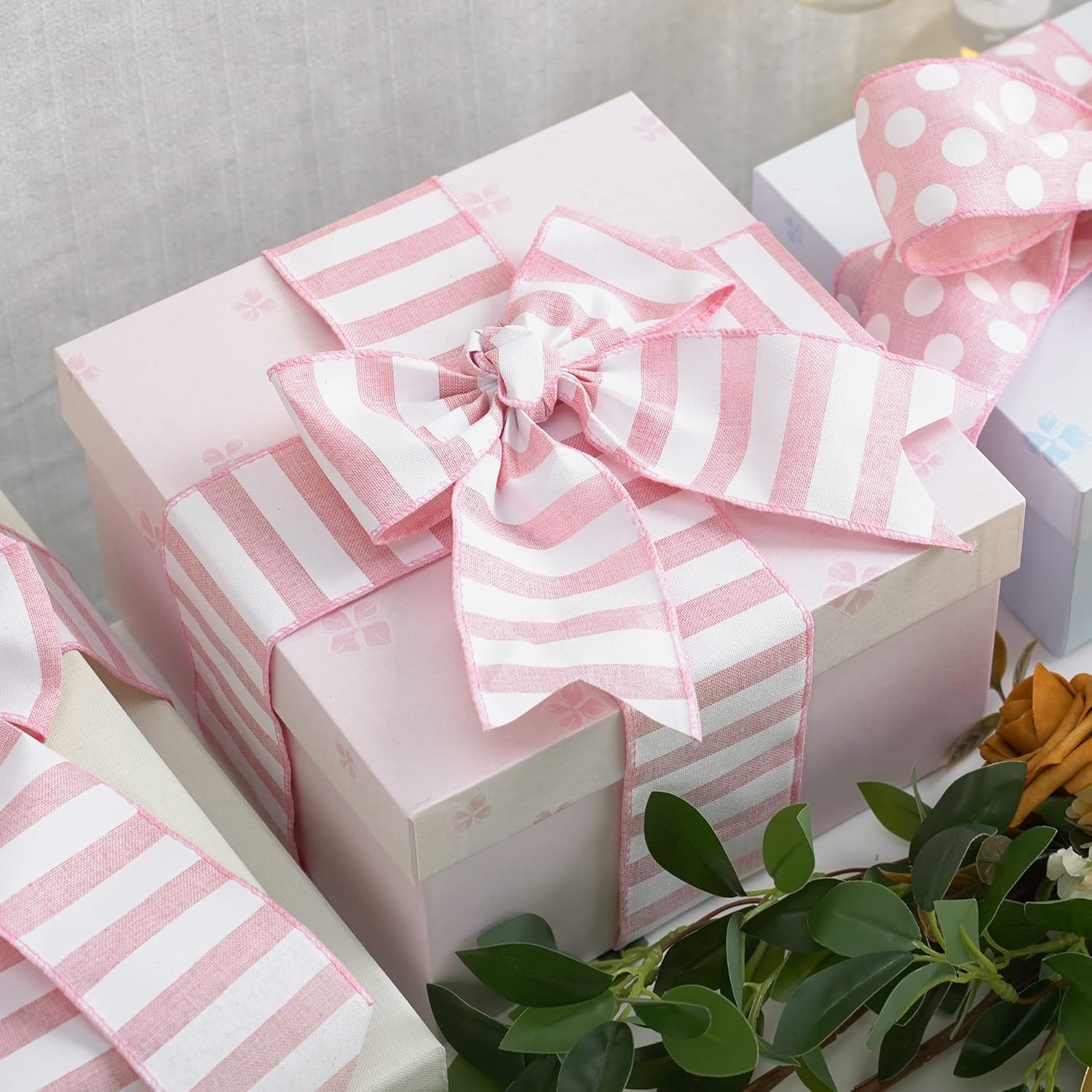 MEEDEE Pink Striped Burlap Ribbon - 2.5 Inch Wired Ribbon for Baby Girl Wreaths & Cakes, 10 Yards - Crafty Corner