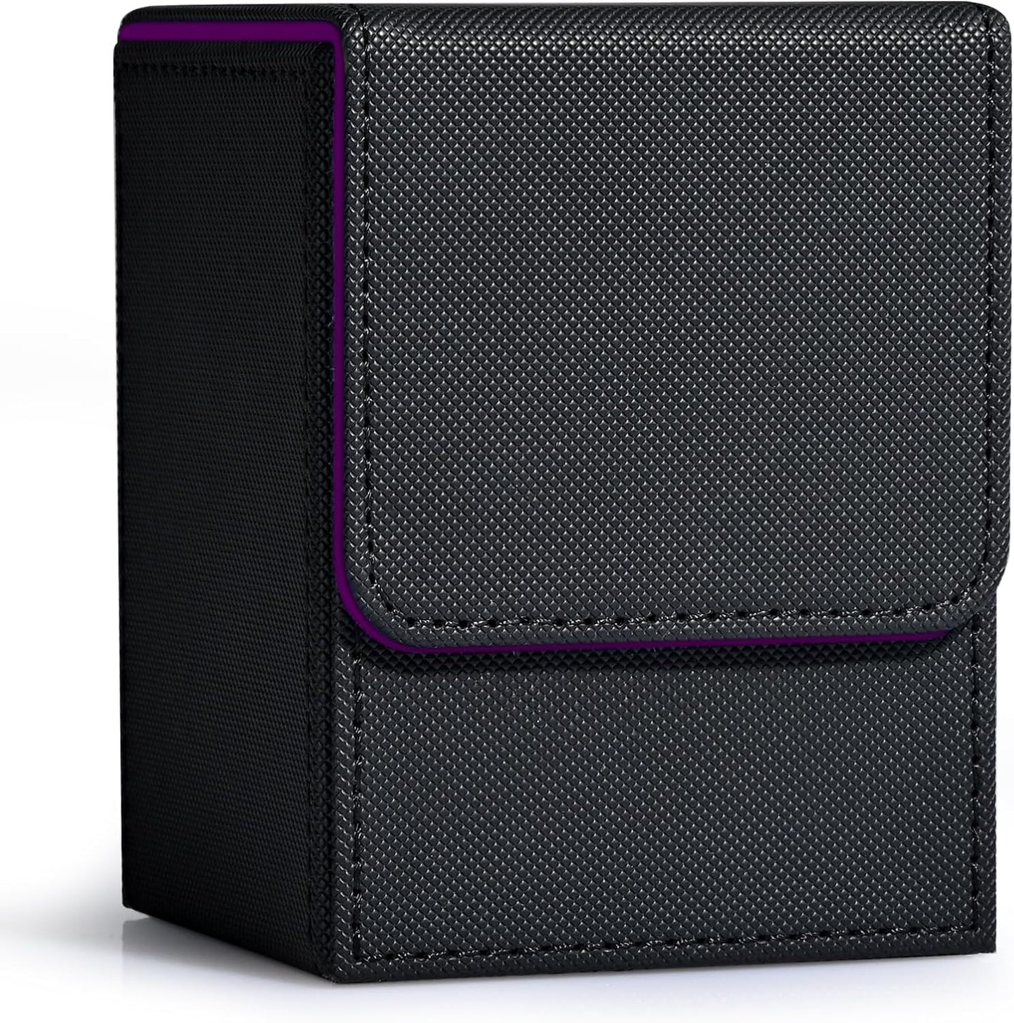 ZLCA Card Deck Box for MTG, Yugioh Deck Case Holds 100+ Single Sleeved Cards, PU Leather Magnetic Storage Box Fits for CCG TCG Sport Card (Black& Purple)
