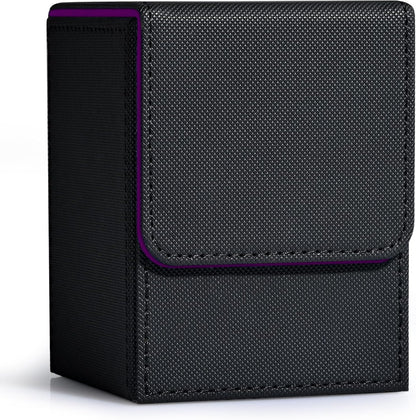 ZLCA Card Deck Box for MTG, Yugioh Deck Case Holds 100+ Single Sleeved Cards, PU Leather Magnetic Storage Box Fits for CCG TCG Sport Card (Black& Purple)