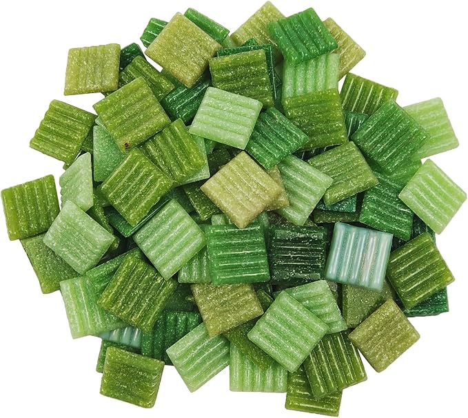 Mosaic Tiles, Bulk Glass Mosaic Pieces, 2x2cm Wavy Square Tiles, Mosaic Kits for Adults, Glass Mosaic Tiles forCrafts DIY Art, Frames, Vases Filler, Home Decor, 410g/14.5oz (Green)