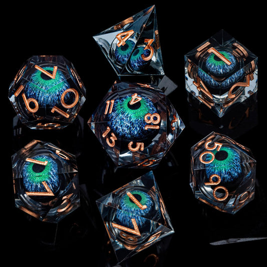 ARUOHHA DND Dragons Eye Dice Liquid Core Blue Green Resin Sharp Edged Dice Set with Gift Box, Compatible with D&D Role Playing Game, Dungeons Polyhedral D and D Dice D20 D12 D10 D8 D6 D4