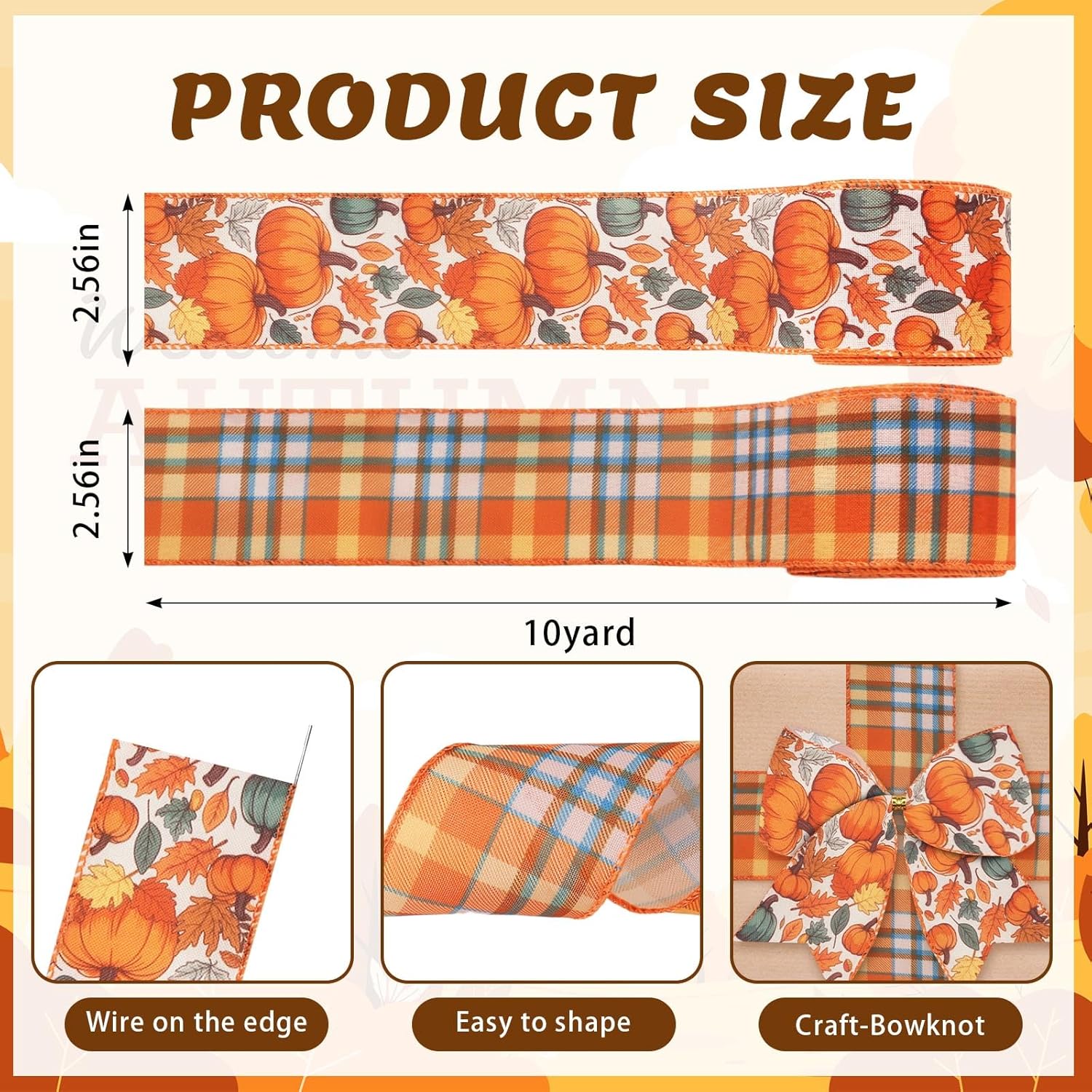 2 Rolls Fall Pumpkins Ribbons for Bows, Thanksgiving Wired Edge Burlap Ribbon Autumn Maple Leaves Plaid Ribbons for Gift Wrapping Thanksgiving Decoration Supplies - Crafty Corner