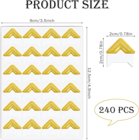 240 Pieces Photo Corners Self Adhesive Photo Corner Stickers, Picture Mounting Corners Acid Free Photo Corner for DIY Scrapbook, Album, Picture Frames, Journal Supplies (Gold)