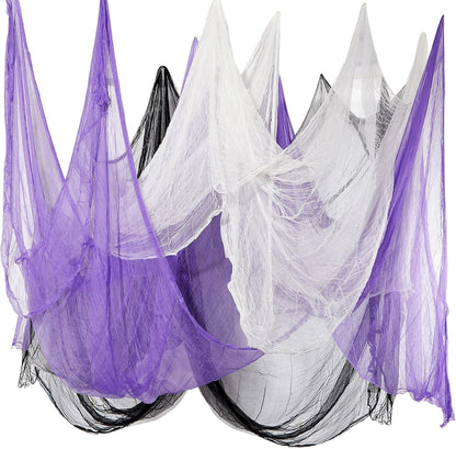 Boao Halloween Cheese cloth 84.65 x 590.55 Inch White Black and Purple Cheesecloth Roll for Crafts Large Cotton Muslin Gauze Fabric for Halloween Outdoor & Indoor Spooky Decoration