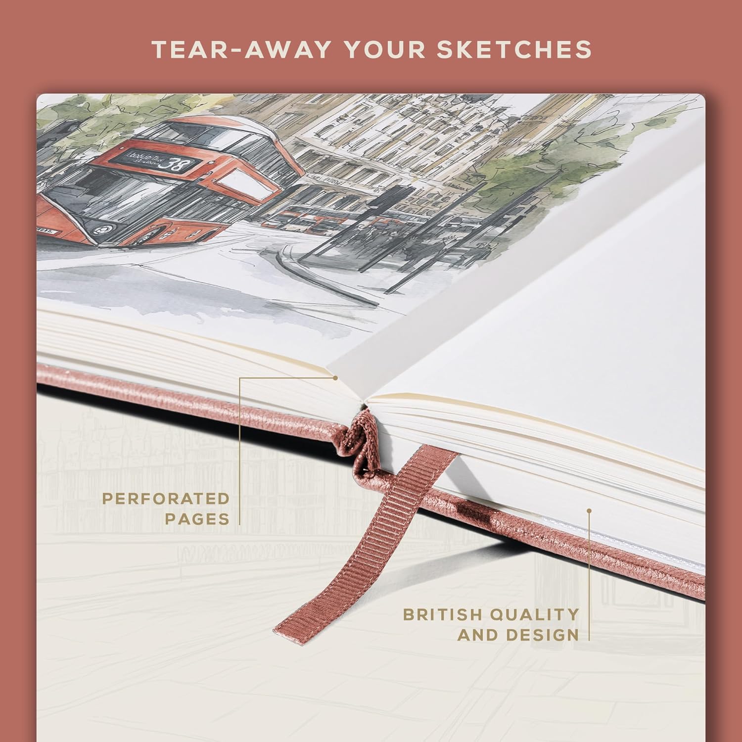 Beechmore Books A3 Sketchbook – 11.7x16.5 Premium Vegan Leather Bound Extra Large Sketch Book Hardcover, 160gsm 160 Perforated Ivory Pages, Blank Sketch Pad, Gift Boxed, Back Pocket, Ribbon Bookmark - Crafty Corner