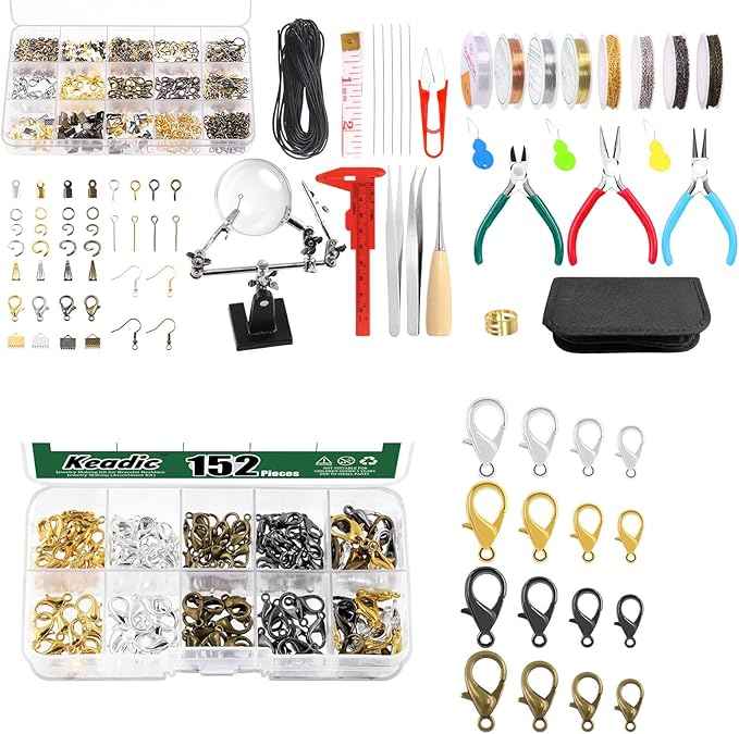 Keadic 1641Pcs Jewelry Making Tools with Findings Set Includes Jewelry Pliers, Cord End, Jump Rings, Lobster Clasps, Beading Wires, Earring Hooks, Screw Eye Pins for Earring Bracket Necklace Making