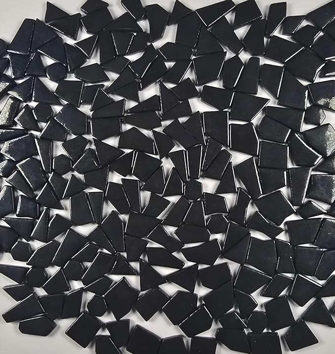 Irregular Glass Mosaic Tiles Bulk 500g Glossy and Iridescent Mosaic Glass Tiles for DIY Projects and Arts and Crafts Solid Colors and Mixes (Glossy Black)