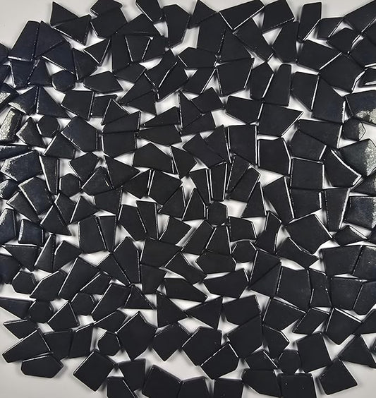 Irregular Glass Mosaic Tiles Bulk 500g Glossy and Iridescent Mosaic Glass Tiles for DIY Projects and Arts and Crafts Solid Colors and Mixes (Glossy Black)