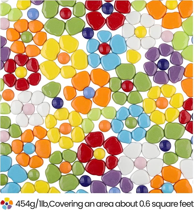 Youway Style Petal Mosaic Tiles for Crafts Bulk,1LB Mosaic Tiles Supplies,Flower Glass Tiles for Garden Decoration,DIY Glass Mosaic Crafts