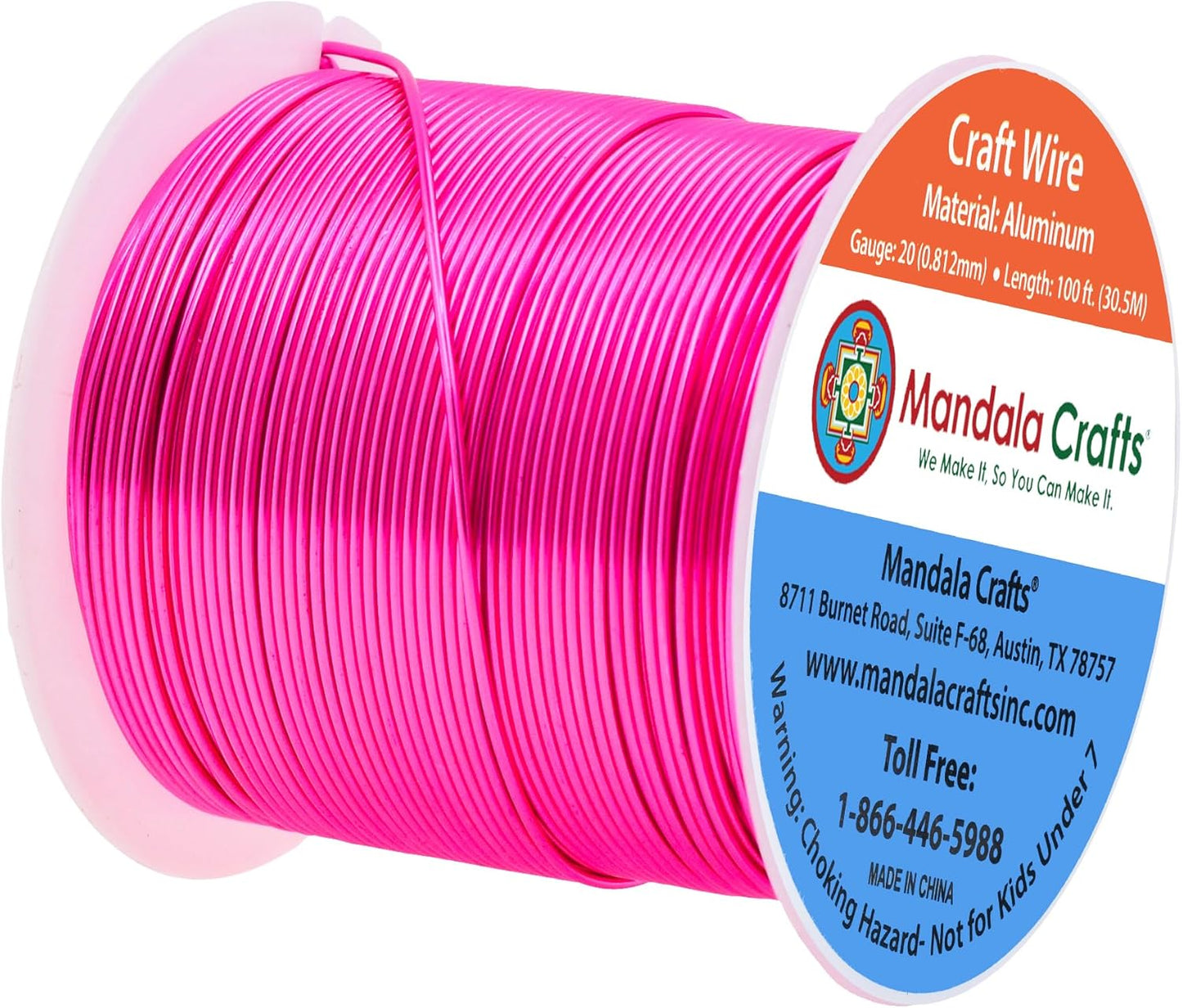 Mandala Crafts 20 Gauge Anodized Aluminum Craft Wire for Jewelry Making - 100 FT Colored Flexible Hot Pink Wire - Bendable for Bonsai Armature Crafting Sculpting - Crafty Corner
