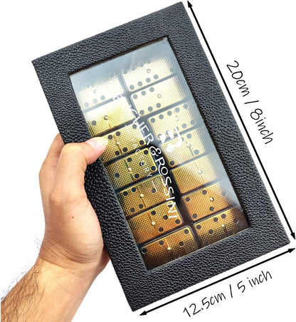 Bucher&Rossini Metal Surface Dominoes Set Double 6 for Adults and Kids - Classic 28Pieces Gold Metal Surface Domino's Game Set Idea Gift Present for Domino Players or Family Game Night
