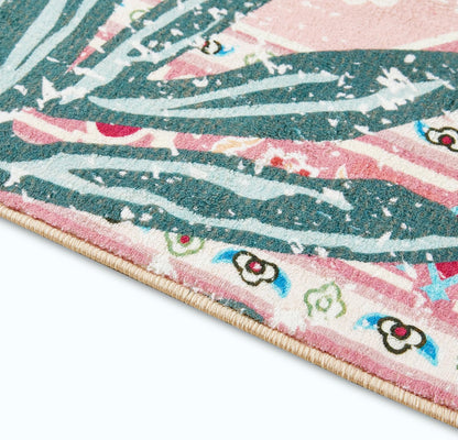 Washable Pink Rugs Thin Oriental Boho Vintage Cute Tropical Leopard 4ft Round Area Rugs for Bedroom Kitchen Dining Living Room Office Indoor Entryway Distressed Nursery Circle Carpet