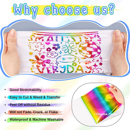 VINYL FROG Metallic Foil HTV Vinyl Roll 12" x12ft Rainbow Chrome Heat Transfer Vinyl Iron on Vinyl Easy to Cut & Weed DIY Heat Press Design for T-Shirts