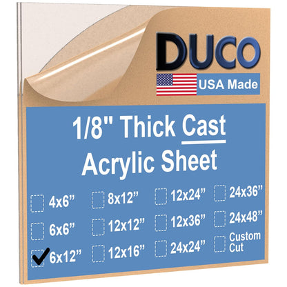 Duco USA-Made Clear Cast Acrylic Sheet 1/8 Inch Thick 6" x 12" - 2 Pack of Transparent Plexiglass Sheet - Lightweight Acrylic Board for Window Replacements, Displays, Signs, and More