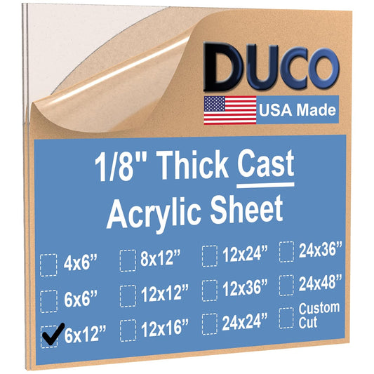 Duco USA-Made Clear Cast Acrylic Sheet 1/8 Inch Thick 6" x 12" - 2 Pack of Transparent Plexiglass Sheet - Lightweight Acrylic Board for Window Replacements, Displays, Signs, and More