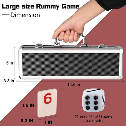 Doublefan Rummy Cube 4 Player Edition, 106 Rummy Cube Game Set with with 4 Plastic Racks in Portable Aluminum Case, Classic Board Game for Adults and Elderly.