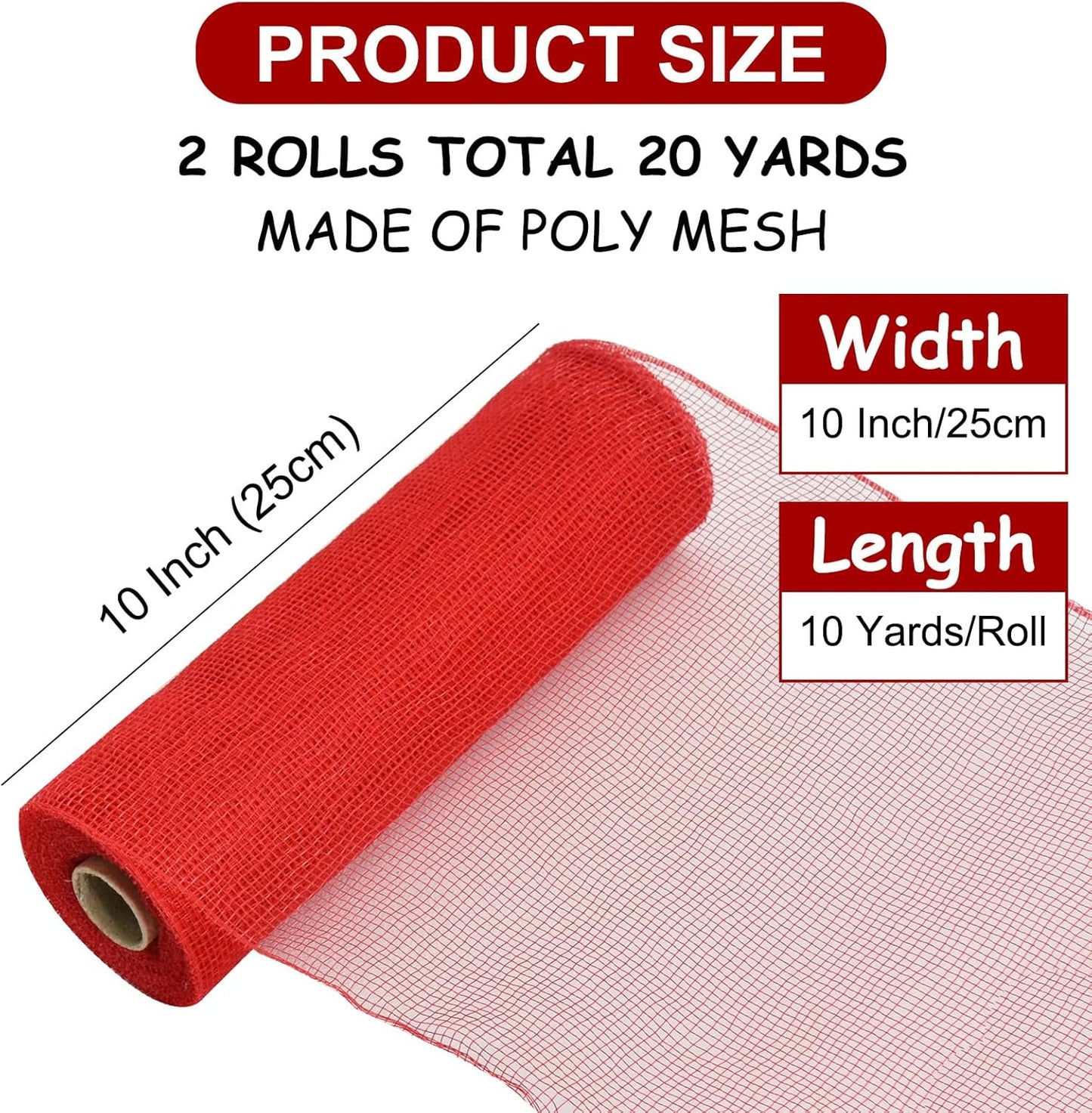 TONIFUL 2 Rolls 10 Inch Red Decorative Mesh Ribbbon Rolls, Fabric Mesh for Mesh Wreath Supplies, Front Door Wreath Crafts Tree Decor Christmas NewYears Halloween Decoration (10 yds/roll) - Crafty Corner