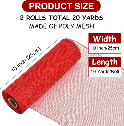 TONIFUL 2 Rolls 10 Inch Red Decorative Mesh Ribbbon Rolls, Fabric Mesh for Mesh Wreath Supplies, Front Door Wreath Crafts Tree Decor Christmas NewYears Halloween Decoration (10 yds/roll) - Crafty Corner