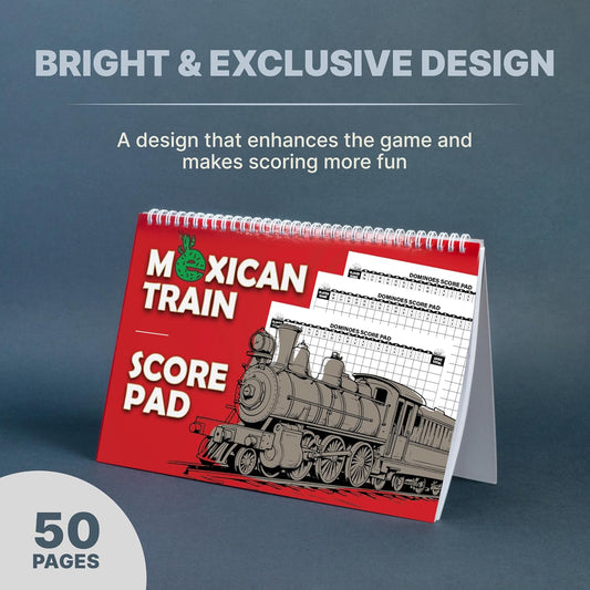 Extra Large Mexican Train Score Pads 11.3x7.9 in – 50-Page Mexican Train Accessories for Classic Domino Game – Mexican Train Score Sheets for Easy Game Tracking