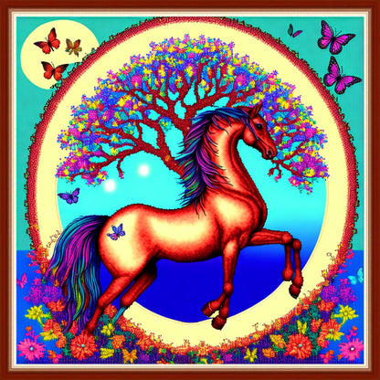 Dimensean Stamped Cross Stitch Kits Full Range of Embroidery Patterns Starter Kits for Beginners Adult or Kids DIY Cross Stitches Needlepoint Kits 11CT-Horse Wreath 17.7x17.7 inch