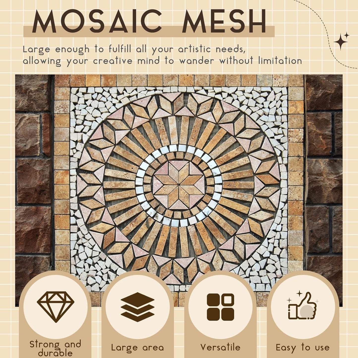 4 Set 24" X 24" Mosaic Mesh for Back Mounted Tile Fiberglass Mosaic Mesh Backing Boast for Tile Installation Supplies Tools (Non Sticky)