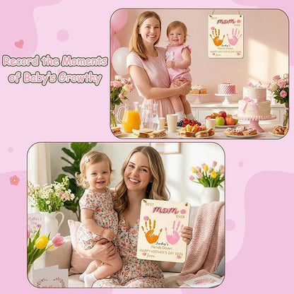 R HORSE 3D Mother's Day Handprint Art Craft - Best Mom Ever Handprint Wooden Hanging Sign DIY Baby's First Mothers Day Birthday Handprint Making Sign for Mom Gift, Children Toddler Baby Keepsake