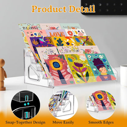 2 Pack 5 Tier Acrylic Card Display Stand, 12" Trading Card Display Rack, Clear Card Stand for PSA Cards, Baseball Cards, Sports Cards, Football Cards, Business Cards and Stickers