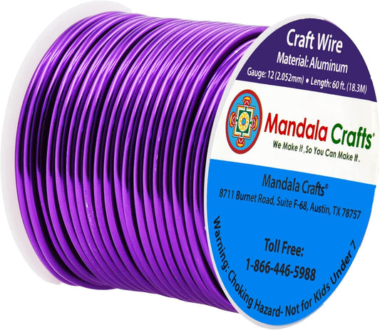 Mandala Crafts 12 Gauge Anodized Aluminum Craft Wire for Jewelry Making - 60 FT Colored Flexible Purple Wire - Bendable for Bonsai Armature Crafting Sculpting