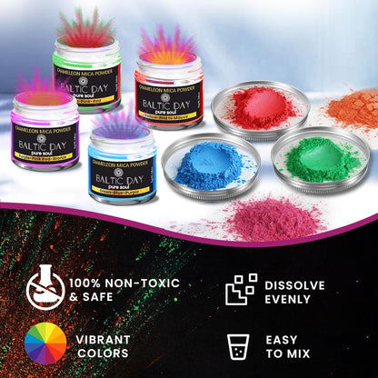 BALTIC DAY - Chameleon Mica Powder, 4 Jars of Color Shift Mica Powder Set - Epoxy Resin Color Pigment Powder - Chameleon Powder - Holographic Mica Powder
