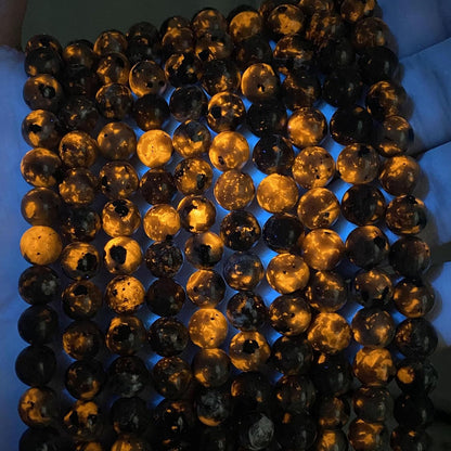 12MM 32pcs Natural Flame Yooperlite Stone Energy Beads Round Loose Beads for Jewelry Making DIY Bracelet Necklace 1 Strands 15"