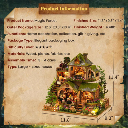 Miniature House Kit, 3D Wooden Puzzles for Adults, DIY Miniature Kit, Dollhouse Kit, Mini House Building Kit, Doll House Kits for Adults Teen to Build (Forest Adventure)