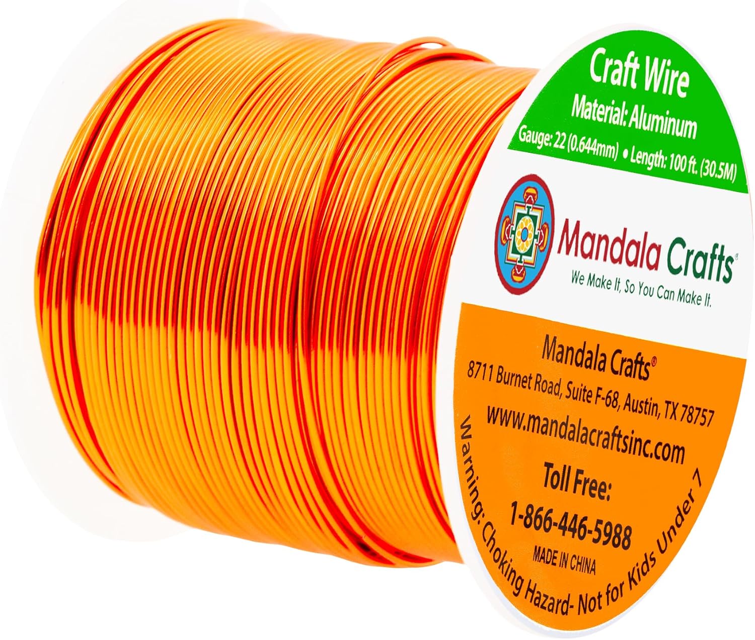 Mandala Crafts 22 Gauge Anodized Aluminum Craft Wire for Jewelry Making - 100 FT Colored Flexible Orange Wire - Bendable for Bonsai Armature Crafting Sculpting - Crafty Corner