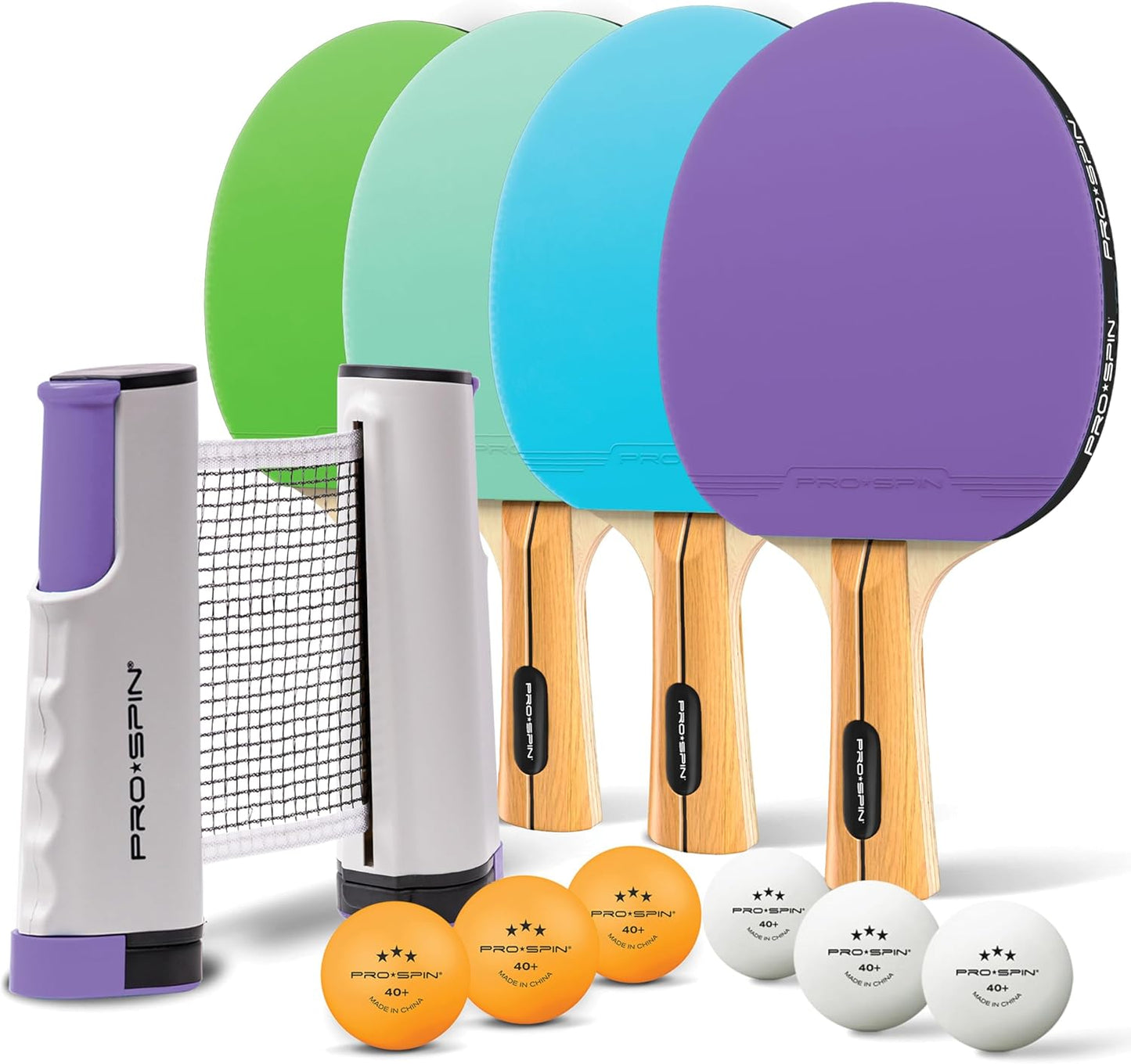 PRO SPIN All-in-One Ping Pong Set - Retractable Ping Pong Net for Any Table (72"), Ping Pong Paddles and Balls, Storage Case - Portable Table Tennis Family Games, Gifts for Boys & Girls