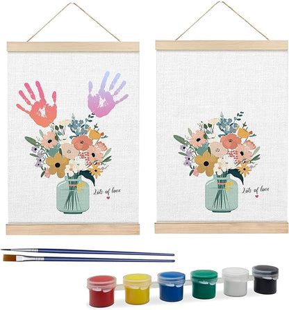 Handprint Flower Kit – 12x16 inches Flower Bouquet Handprint Art Kit with Acrylic Paints – DIY Family Keepsake Craft, Mother Daughter Activity, Mother's Day Birthday Gifts Fit for Mom, Grandma, BH04