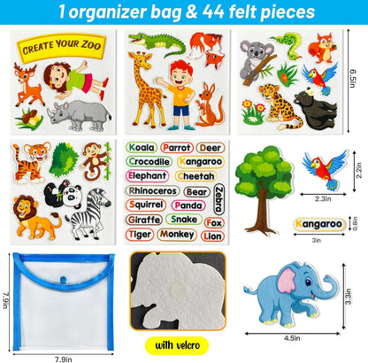 PENGFULL Felt Flannel Board Story Pieces for Toddlers Preschool,Kids Interactive Storytelling Teaching Play Kits for Flannel Board,with Words Felt Pieces(New Zoo)