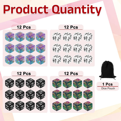 uxcell 48Pcs Magic Dice Counters, Acrylic D6 Life Token Dice Set with Pouch for Standard Cards Gaming Accessories, White, Black, Green & Purple, Blue & Purple