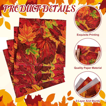 60 Pcs Maple Leaf Cocktail Paper Napkins 6.5 x 6.5 Inches Disposable Paper Napkins Dessert Beverage Napkin for Decoupage Luncheon Napkin for Party Wedding Birthday Party