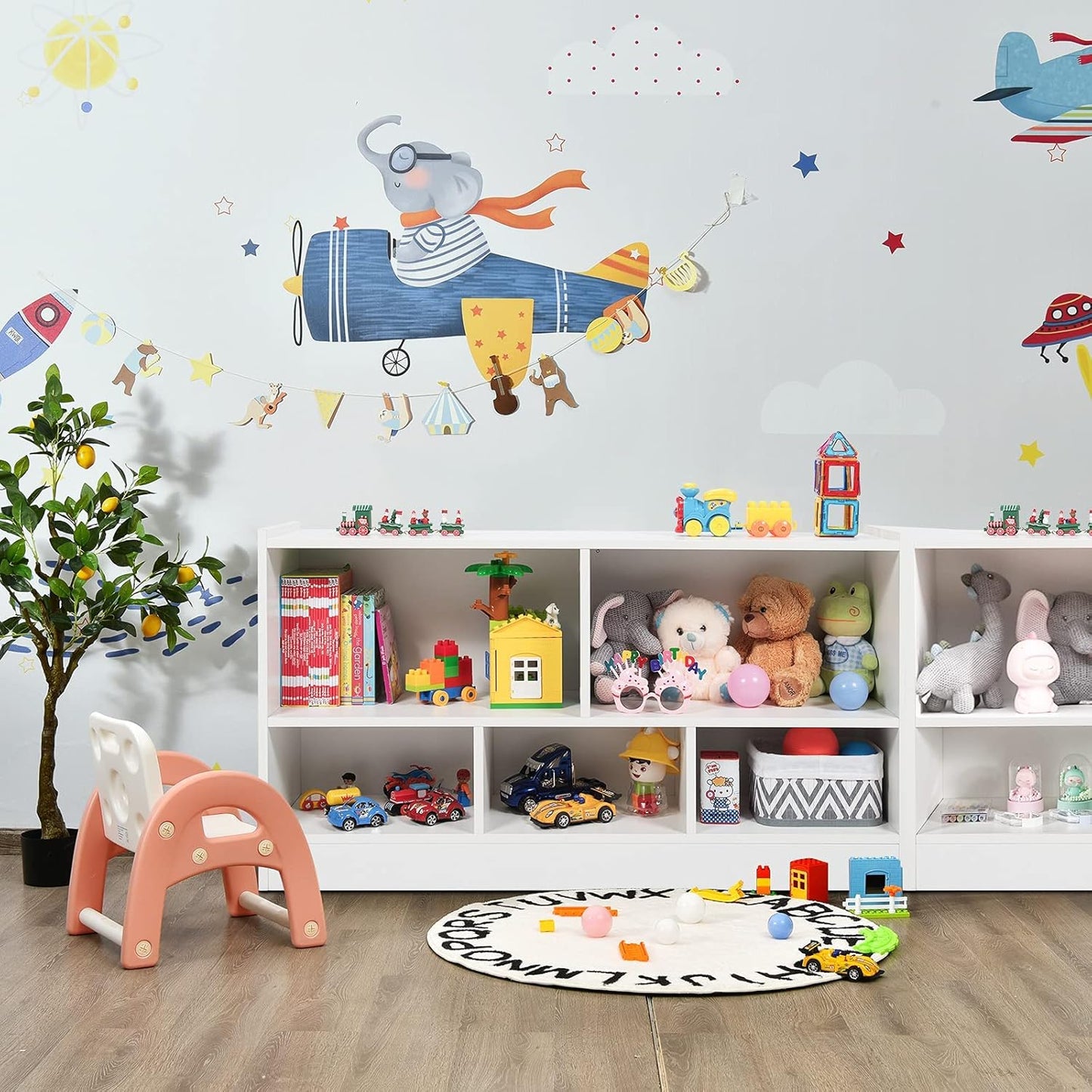 KOTEK Toy Storage Organizer, 5 Cubby Kids Bookshelf, Wooden 3-Tier Bookcase Storage Cabinet, Open Display Book Shelf for Daycare, Nursery, School Classroom, Living Room & Bedroom (White, 5 Cubes)