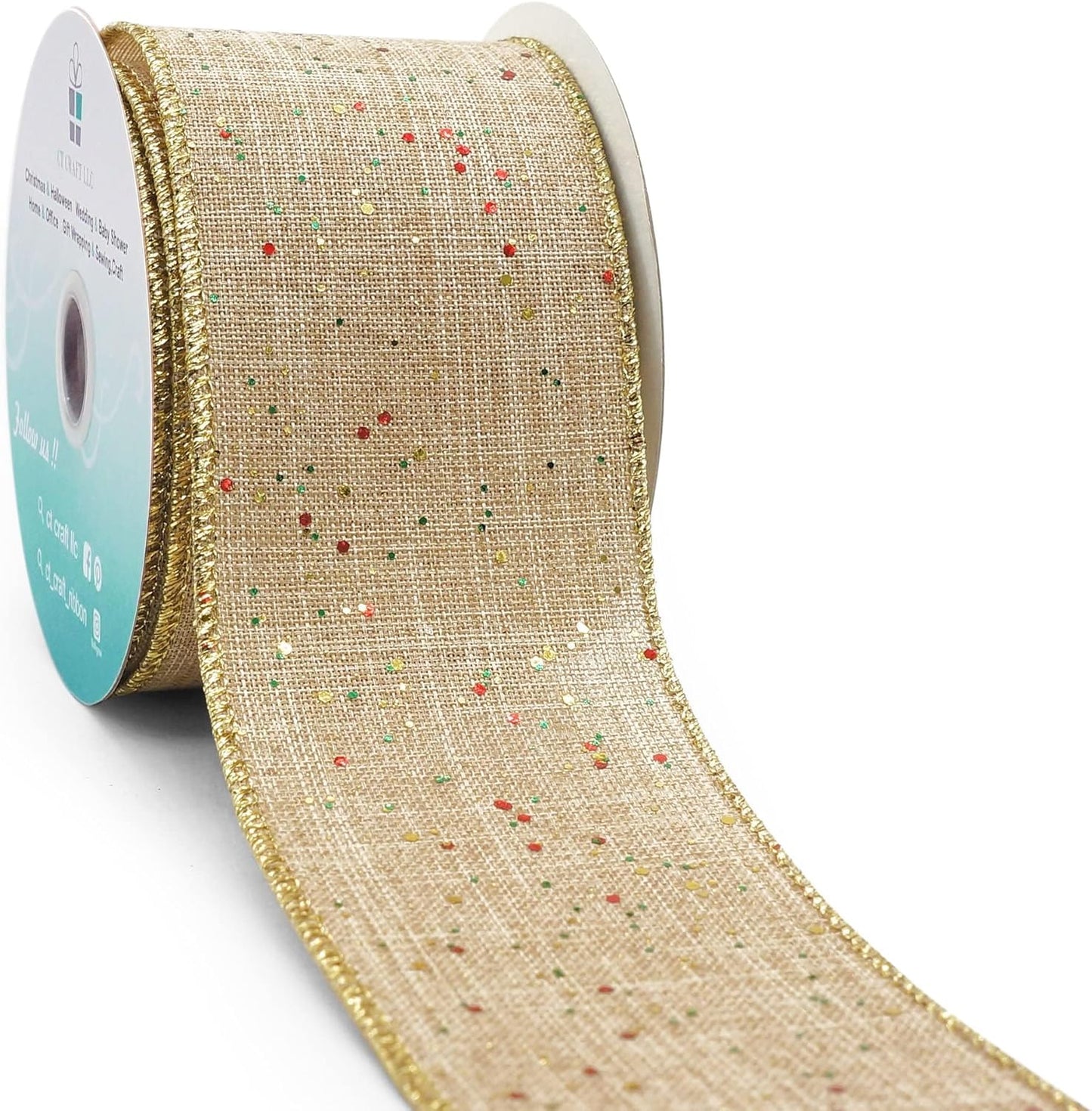 CT CRAFT LLC Tan Burlap Fabric Confetti Glitter Wired Ribbon 2.5" x 10 Yards Natural Color for Christmas Home Wedding Decor Gift Wrapping Tree Topper Bow Wreath Bouquet DIY Crafts - Crafty Corner