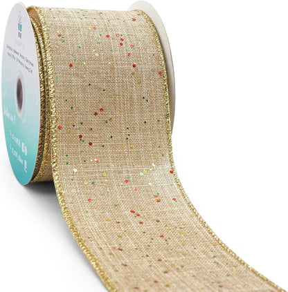 CT CRAFT LLC Tan Burlap Fabric Confetti Glitter Wired Ribbon 2.5" x 10 Yards Natural Color for Christmas Home Wedding Decor Gift Wrapping Tree Topper Bow Wreath Bouquet DIY Crafts - Crafty Corner