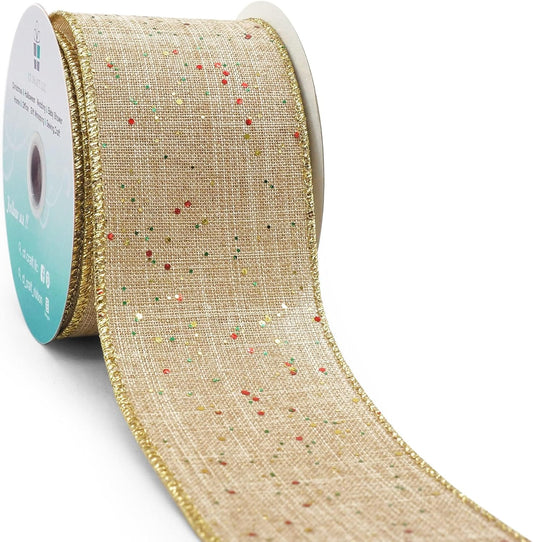 CT CRAFT LLC Tan Burlap Fabric Confetti Glitter Wired Ribbon 2.5" x 10 Yards Natural Color for Christmas Home Wedding Decor Gift Wrapping Tree Topper Bow Wreath Bouquet DIY Crafts - Crafty Corner