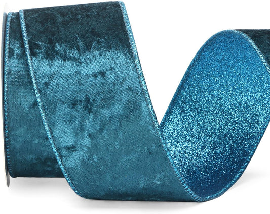 Ribbli Turquoise Blue Velvet Wired Ribbon 2.5 Inch Teal Velvet with Turquoise Blue Glitter Christmas Ribbon for Christmas Tree Decoration Big Bow Gift Wrapping Crafts Wreaths Supplies- 10 Yards - Crafty Corner