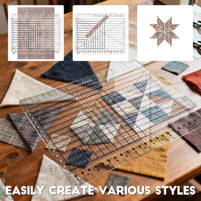 Slotted Quilting Ruler Acrylic 17.7x21.9in, XL Non-Slip Precise Quilting Template, Professional Sewing Quilt Strip Ruler for Fabric Strip, Cutting, Sewing, Crafting, Patchwork