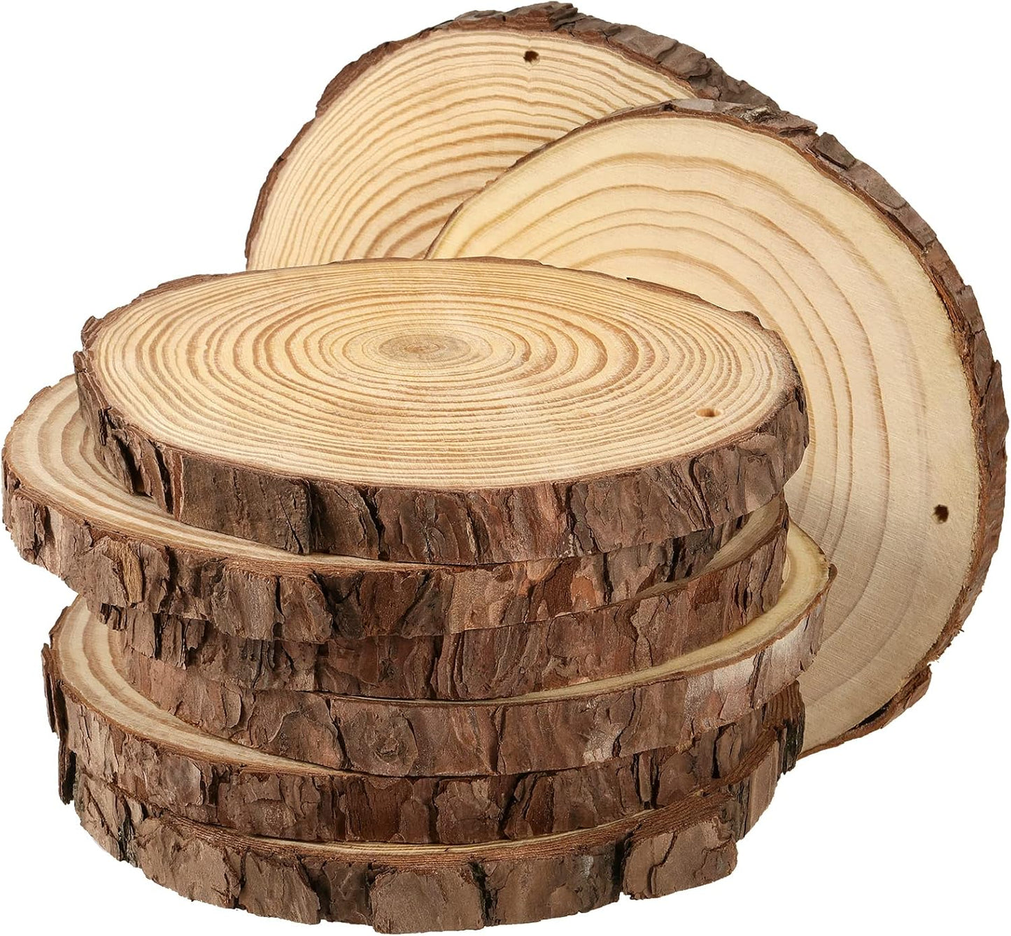 JEUIHAU 8 PCS 7-8 Inches Natural Wood Slices with Holes, Unfinished Predrilled Wooden Circles Tree Bark Slice, Blank Wooden Log Circles for DIY Crafts, Arts Wood Slices, Christmas Ornaments - Crafty Corner