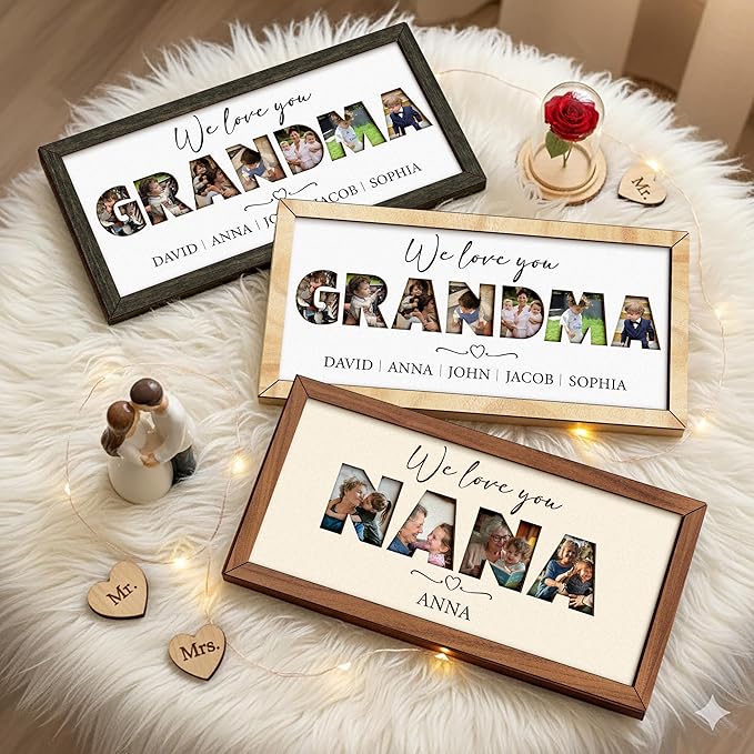 vinatimes Personalized Mom Birthday Gifts from Daughter Son, Photo Decorative Sign Mothers Day Presents for Moms, Grandma, Nana, Best Mom Ever Gifts, Family Picture Frame for Table, Wall