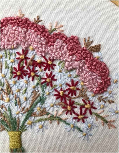 ZQB Haven Needle Point Kits Adults Full Range of Starter Including Instructions Stamped Cloth with Pattern Hoop Color Threads and Tools Art Projects(Flowers 5)