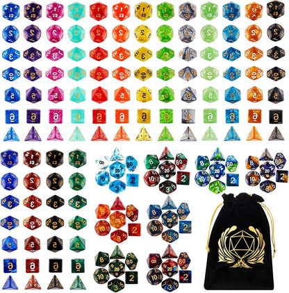 Coyeekn DND Dice Set, 25 x 7 (175 Pieces) Polyhedron Dice 25 Colors Dice for Dungeons and Dragons Tabletop Role-Playing Games with 1 Large Flannel Bag