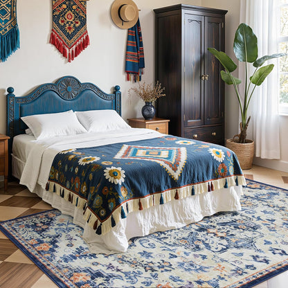 Lahome Large Area Rug 5x7 Washable Bohemian Rug for Bedroom Living Room, Medallion Non Slip Non Shedding Low Pile Printed Accent Indoor Floor Carpet for Dining Room Office Playroom, Blue Purple/Multi