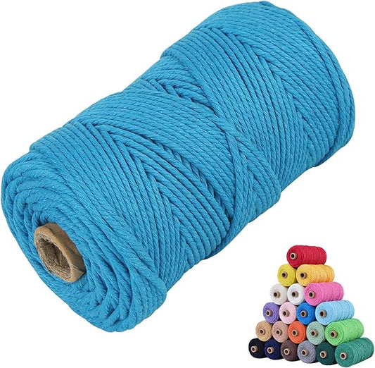 Natural Macrame Cord 3mm x 109yards Colored Macrame Cord 2mm/3mm/4mm/5mm/6mm Macrame Cotton Cord, Twisted Macrame Yarn, Soft Craft Cord Macrame Rope Macrame Supplies (Lake Bule, 5mm*109Yards)