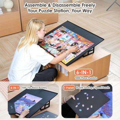 WELGEE 1000-Piecce Tilting Puzzle Board with Stand, 31” x 24” Lightweight Portable Puzzle Table for Adults & Seniors, DIY Customizable Puzzle Accessory Only 3.5 lbs (Black)